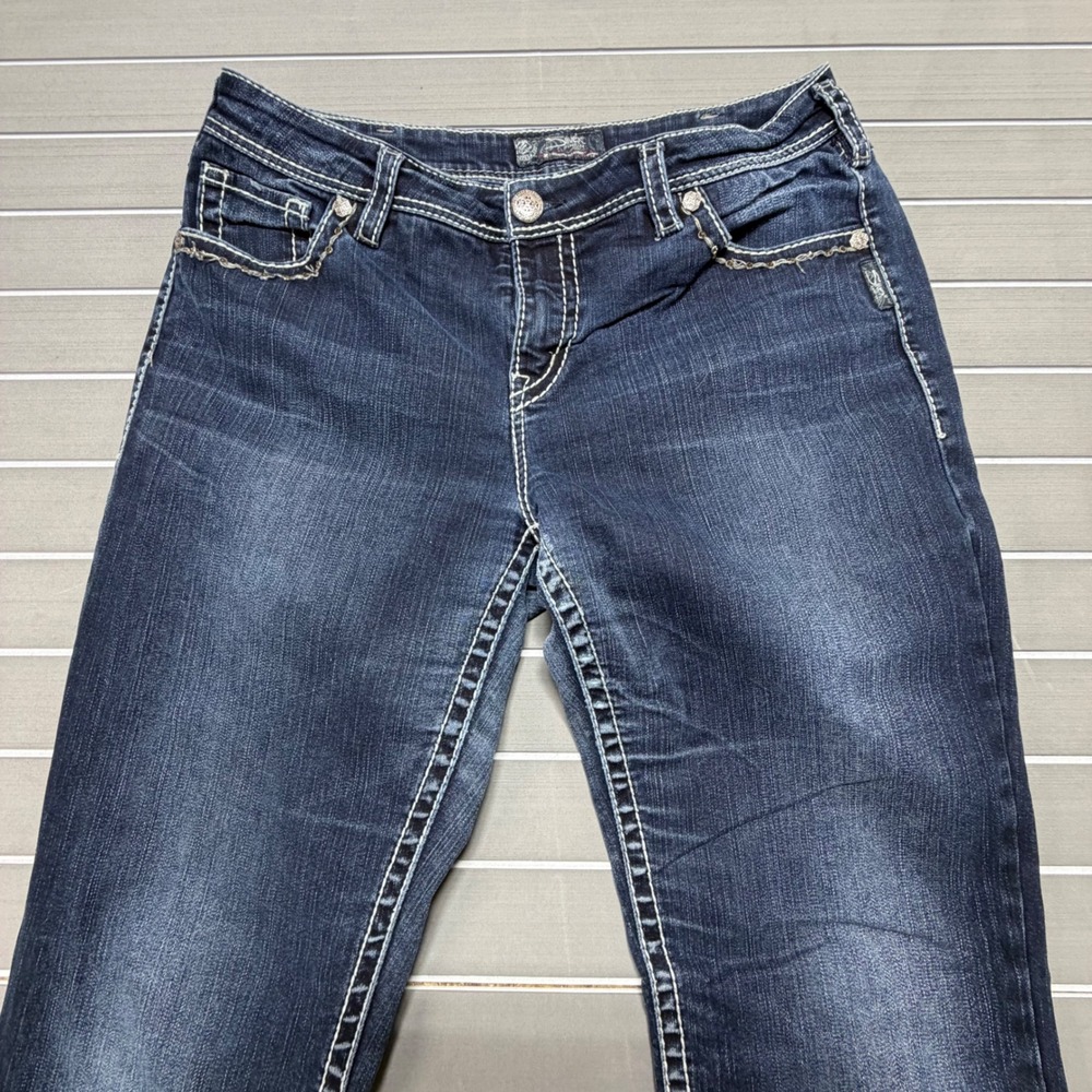 Silver Jeans Co Natsuki Flap Bootcut Dark Wash Jeans W34 L33 Contrast Stitch